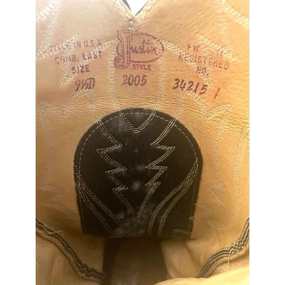 Vintage Justin Black Leather Cowboy Boots Pointed Toe Style 2005 Sz 9.5 D Men’s - Picture 12 of 12